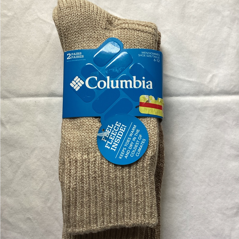 2 pairs COLUMBIA Men's Socks NWT Fleece Lined Crew Warm Neutral